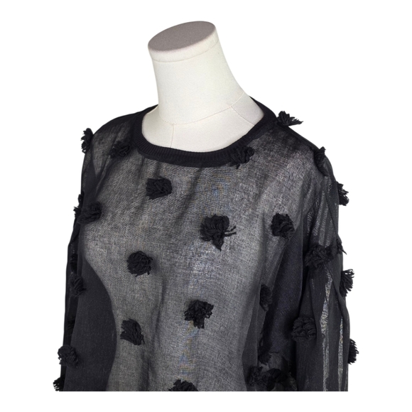Ivy Jane NWT black sheer mesh pom dot long sleeve top S/M artsy boho chic - Picture 2 of 7